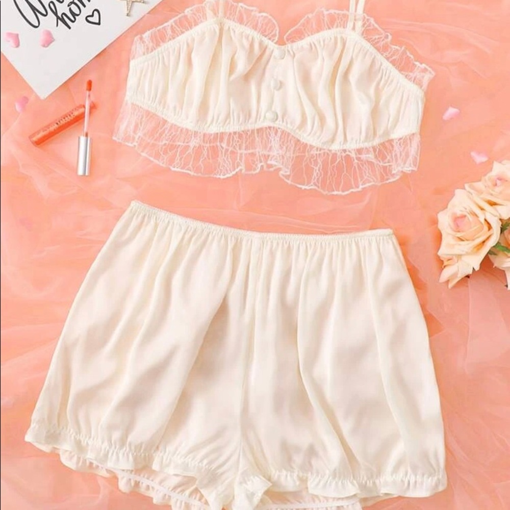 Mesh Trimmed Satin Night Set